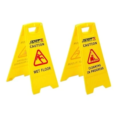 Image of Janit x Caution Wet Floor &amp; Cleaning In Progress Yellow Warning A Frame 63cm 30cm (2 PACK)
