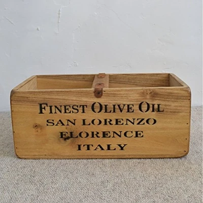Image of Finest Olive Oil Trading Crate Vintage Style Wooden Storage Box by Orchard Lane Interiors