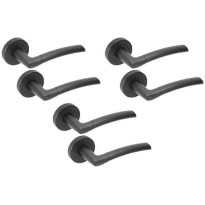 Image of HANDLEZONE® 3 Sets Nemo Lever On Round Rose Door Handles, Internal Passage Latch Handles Black Matt