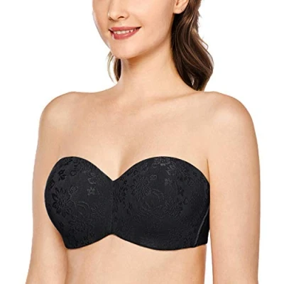 Image of Delimira Women&#039;s Strapless Bras for Bigger Bust Minimizer Plus Size Bandeau Underwire Unlined Jacquard Black 40D