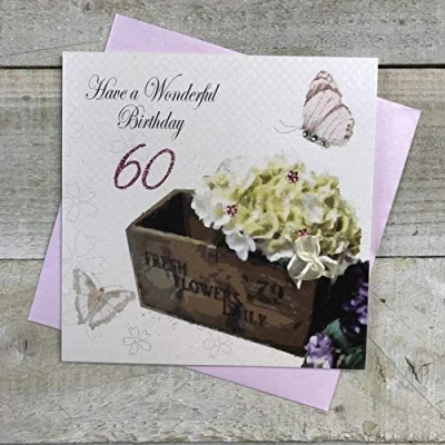 Image of white cotton cards Flower Box, Have A Wonderful 60&quot; Handmade 60th Birthday Card, White, bd175 60