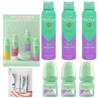 Image of Mitchum Deodorant Women Shower Fresh Triple Odor Defense 48 Hour Protection, Roll On &amp; JOLAFUNBS Nail Kit