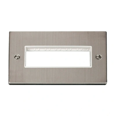 Image of Click Deco 2 Gang Plate 6 Aperture Unfurnished Stainless Steel White Inserts