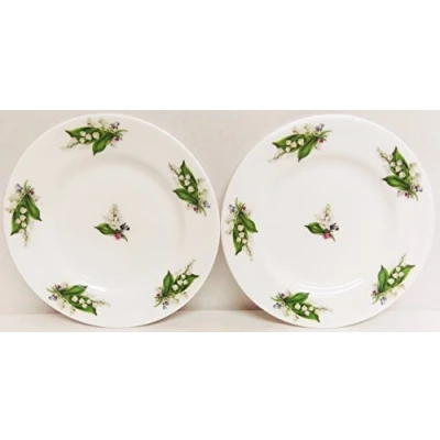 Image of fromeuropewithlove Lily of the Valley 6&quot; Plates Set 2 Fine Bone China Lilies 15 cm Side Hand Decorated in UK