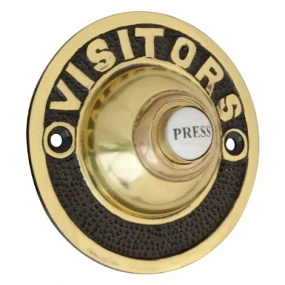 Image of Polished Cast Brass &amp; Black 81mm dia Visitors Bell Push with China Press