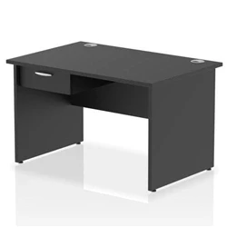 Image of Impulse 1200x800 Desk Black Top Panel End 1x1 Drawer Fixed Ped