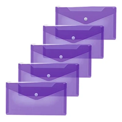 Image of HERMA 20042 Document Wallets DIN Long (22 x 12 cm, Polypropylene, Pack of 5) Transparent Pockets with Press Stud for School, University, Office, PP Envelopes in Purple