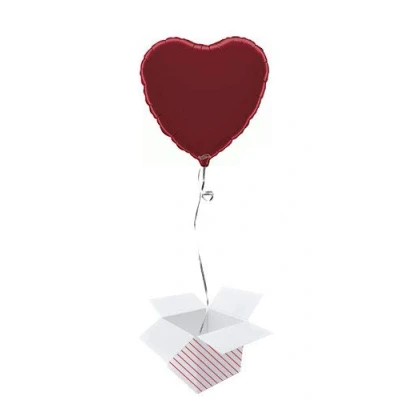 Image of PARTYRAMA.CO.UK Burgundy Heart Foil Helium Balloon Inflated in a Box