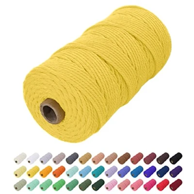 Image of Uiopa Macrame Cord 2mm x 200m, Natural Cotton Coloured Yarn Soft Rope, String Twine for Crafts, Plant Hanger, Wall Hanging, Wrapping, Christmas Decorations (Yellow)