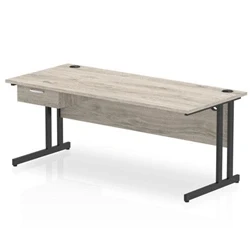 Image of Impulse 1800x800 Desk Grey Oak/Black Cantilever 1x1 Drawer Fixed Ped