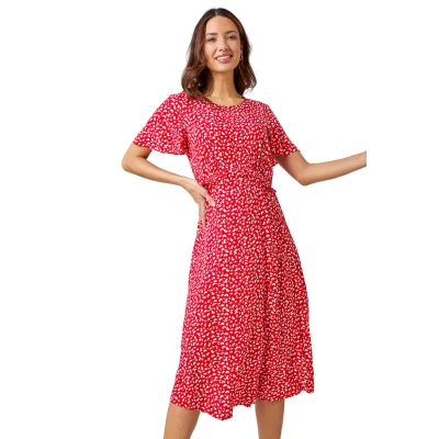 Image of Roman Womens Ditsy Print Frill Waist Midi Dress Red Size 20 UK