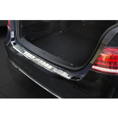 Image of Stainless Steel Rear bumper protector compatible with Mercedes E Class W212 Sedan 2013 2016 &#039;Ribs&#039;, silver