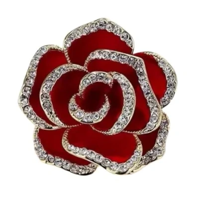 Image of LISADORE Rhinestone Red Floral Brooch Women&#039;s Camellia Pin Flower For Women Fashion Clothes Corsage Jewelry Accessories