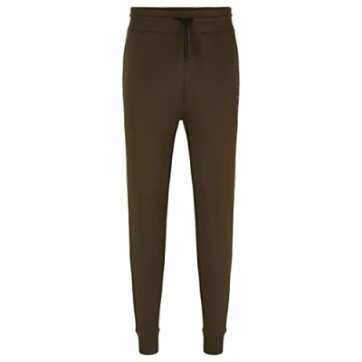 Image of HUGO Mens Dyssop Cotton terry tracksuit bottoms with red frame logo