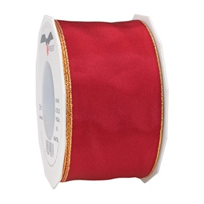 Image of Präsent Manhattan Wired Taffeta Ribbon Ruby Red 25 m Roll 60 mm width