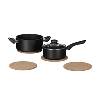 Image of Relaxdays Cork Trivet Set of 4, Holders for Pots and Pans, Round Coasters, Heatproof, Natural, Standard