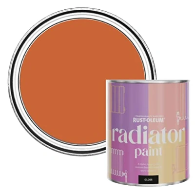 Image of Rust Oleum Orange Heat Resistant Radiator Paint in Gloss Finish Tiger Tea 750ml