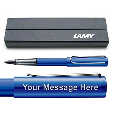 Image of Lamy AL star black purple Engraved rollerball pen with transparent, ergonomic grip &amp; line width M lightweight aluminium body including refill M63 Gift Boxed (OceanBlue)