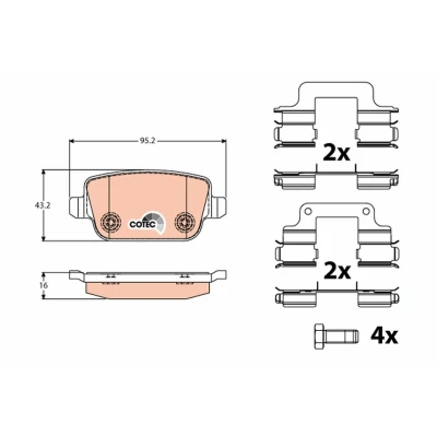 Image of LR003655, LR003657, LR003772, LR023888 brake pad set TRW COTEC GDB1708 not prepared for wear indicator with caliper screws accessories