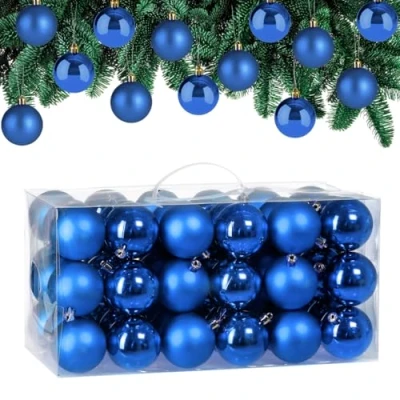 Image of CASARIA® 54Pcs 6cm Christmas Tree Baubles Set Xmas Decorations Balls Festive Indoor Outdoor Hanging Ornaments 27x Glossy Matt Finish Holiday Decs Modern Blue