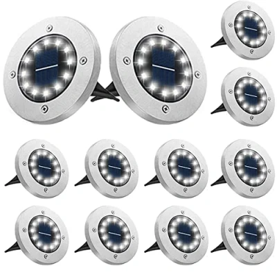 Image of Bowfar Solar Lights Outdoor Garden, 12 LEDs Ground IP65 Waterproof White Decking Lights, Powered for Lawn Pathway Patio Landscape Fence, Pack