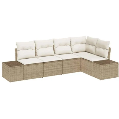 Image of vidaXL 5 Piece Garden Sofa Set with Cushions Beige Poly Rattan