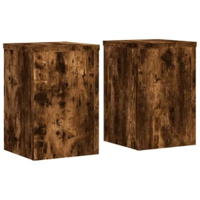 Image of vidaXL Plant Stands Smoked Oak Engineered Wood Flower 2 pcs 25 x 35 cm Indoor/Outdoor Decor