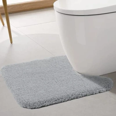 Image of ROLIZOE Ultra Thick Toilet Mat Non Slip Pedestal for Highly Absorbent Bathroom Rug Super Soft Bath Carpet Microfiber Floor U Shape 50 x 60cm, Light Grey