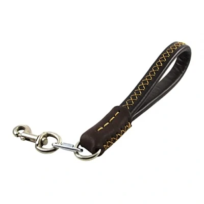 Image of Short Dog Leash,Leather Lead Training Leash w/Padded Handle &amp; Carabiner Clip for Medium Large Dogs(35cm Length 2cm Width)