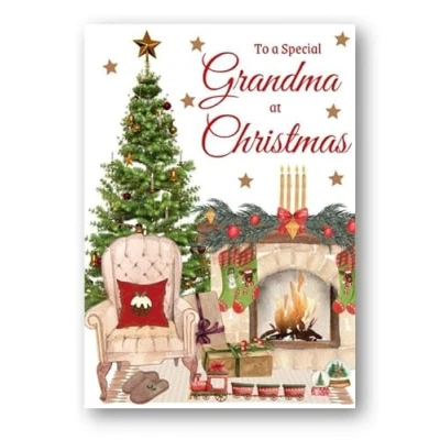 Image of Second Ave Grandma Christmas Home Fireplace Xmas Holiday Festive Greetings Card