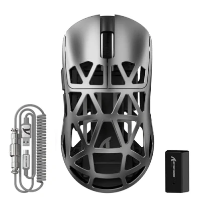 Image of ATTACK SHARK R2PRO 45g SUPERLIGHT Magnesium Alloy Mouse, PixArt PAW3950 Sensor, 42000DPI, 8000Hz Wireless Polling Rate, 2.4G/BT/Wired Gaming Programmable Mice with Coiled Cable, PC/Mac, Grey