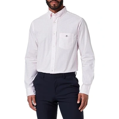 Image of Gant Mens Regular Fit Long Sleeve Poplin Gingham Shirt Pink Size Medium