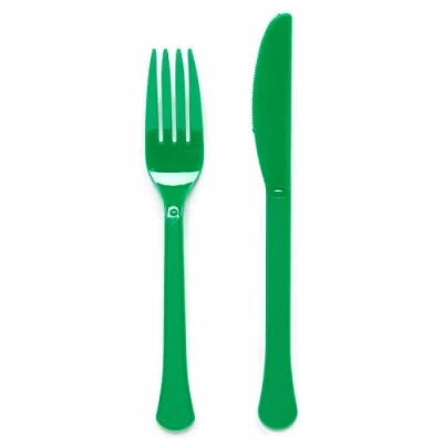 Image of Amscan 9915411 208 Green Eco Friendly Re usable Dishwasher Safe Mixed Cutlery 24 Pack