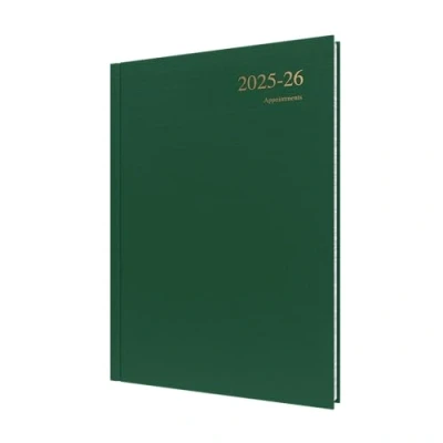 Image of Collins &#039;Essentials&#039; 12 Month Mid/Academic Year Planner, July 2025 2026 Day to Page Appointments Diary, A4 Hard Cover, Green