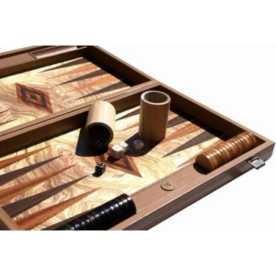Image of Manopoulos Backgammon set Luxury Olive Burl 19 inch Full of accessories included