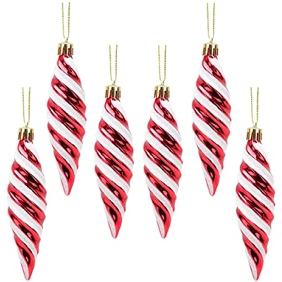 Image of Christmas Concepts® Pack of 6 110mm Large Spiral Shaped Baubles Shiny &amp; Glitter Decorated Tree Decorations (Red)