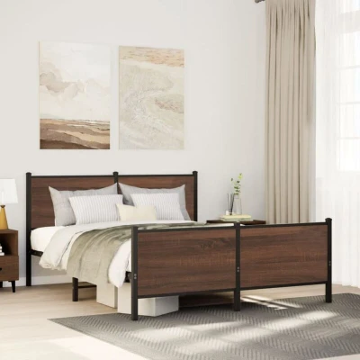 Image of vidaXL Metal Bed Frame without Mattress Brown Oak 140x200 cm