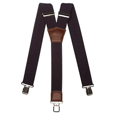 Image of Olata Men&#039;s Extra Wide Heavy Duty Y Shape Braces/Suspenders with Brown Leather 5cm. Dark Grey