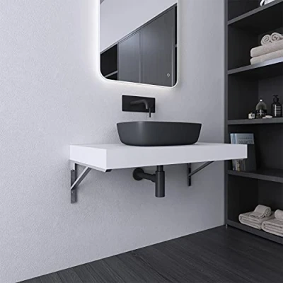 Image of Durovin Bathrooms Wall Mount Stone Resin Shelf Surface for Counter Top Basin Include Triangular Support Brackets 750mm x 500mm (WXD)