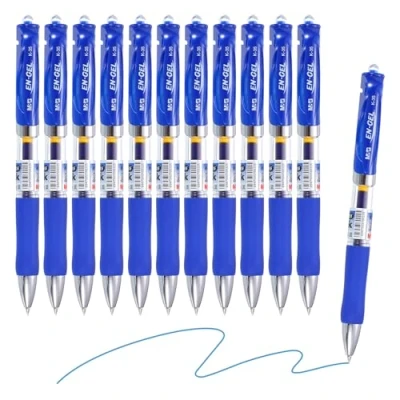 Image of M&amp;G Gel Pen Medium Point 0.5mm, 12 Pack Quick Dry Smooth Retractable Blue Ink Rollerball for Home Office Writing Note Taking Journaling Business, Style 1