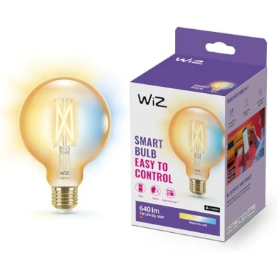 Image of WiZ Smart Bulb, E27, Amber Glass Globe LED Dimmable, Connected WiFi Works with Alexa, Google Assistant &amp; HomeKit, App Control for Livingroom, Bedroom, Energy Monitoring