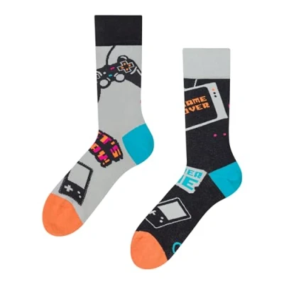 Image of Dedoles Unisex Socks for Women, Men &amp; Kids Cotton Funny Designs Football Bicycle Horses Plants Firefighter Gift Mismatched, Design: Gamer and Streamer, Colour: Black, Size: 5 7.5 W / 6 8 M UK