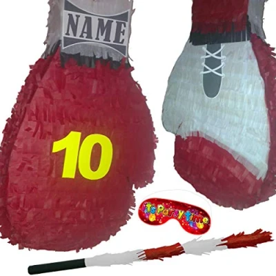 Image of Boxing Glove Pinata with stick and paper blindfold