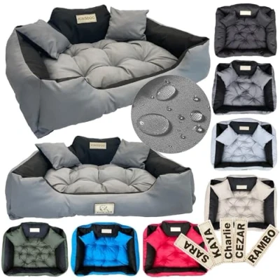 Image of KingDog Dog and Cat Bed with Two Cushions Cushion Basket Pet Washable Waterproof PVC Material (Dark gray)