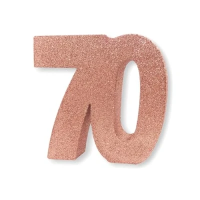 Image of Number 70 Glitter Table Decoration Rose Gold Centrepiece Decorations 70th Birthday Pack of 1 20cm H127
