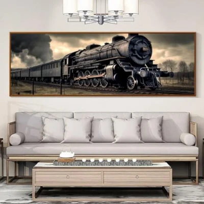 Image of Diamond Painting for Adults Large Train 5D DIY Art Kits,Full Drill Round DotsArts Crafts,Cross Stitch Embroidery Crystal Kids Kits,Home Wall Decor 30x90cm/12x36in