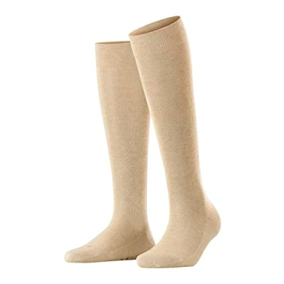 Image of 1 Pair Sand Melange Sensitive London Left and Right Comfort Cuff Cotton Knee High Socks Ladies 2.5 5 Falke