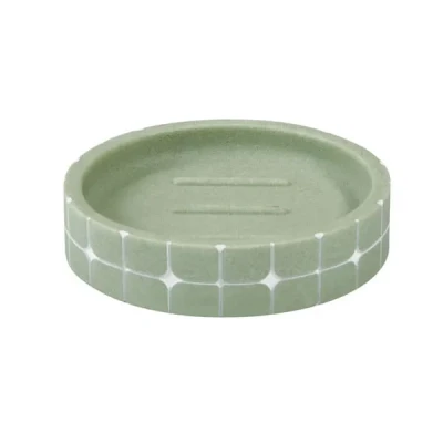 Image of Showerdrape Mosiaca Round Soap Dish, Storage Holder For Bathroom, Freestanding Organiser Kitchen Sink, Resin Tray Shower Holder, Pistachio H2.5cm x W10.5cm (Individual)
