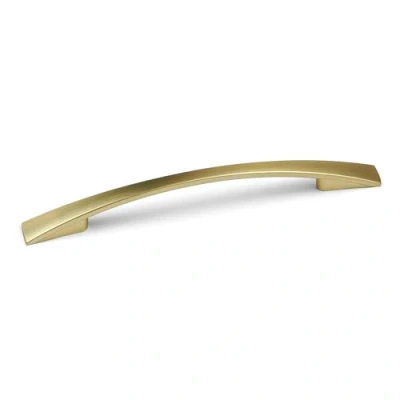 Image of 128mm Brushed Brass Cabinet Handle Curved Bow Satin Gold Cupboard Door Drawer Pull Wardrobe Furniture Replacement Upcycle