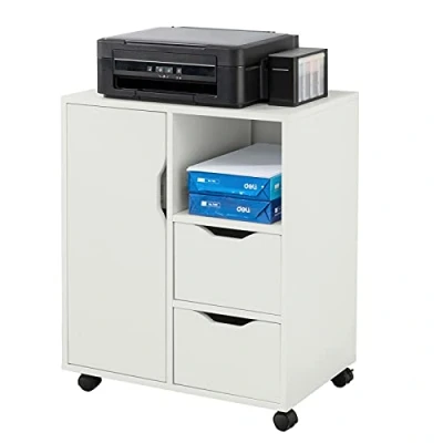 Image of SoBuy FBT105 W, Home Office File Cabinet Printer Stand, Storage on Wheels, Side Table End